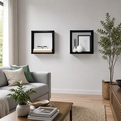 Black Floating Wall Cube Shelves - Set of 2