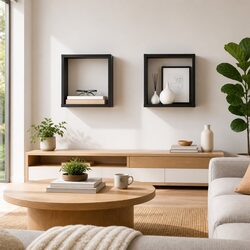 2 Piece Grey Wall Cube Shelves - Floating Storage