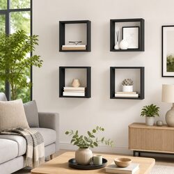 Wall Cube Shelves Set of 4 Grey Floating Storage Units