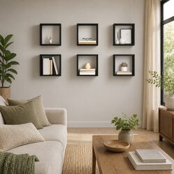 Floating Cube Shelves Set of 6 in Grey for Storage
