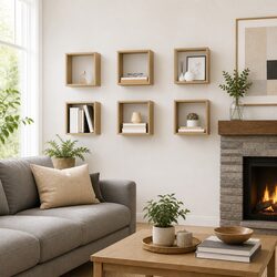 6-Piece Brown Floating Wall Cube Shelf Set
