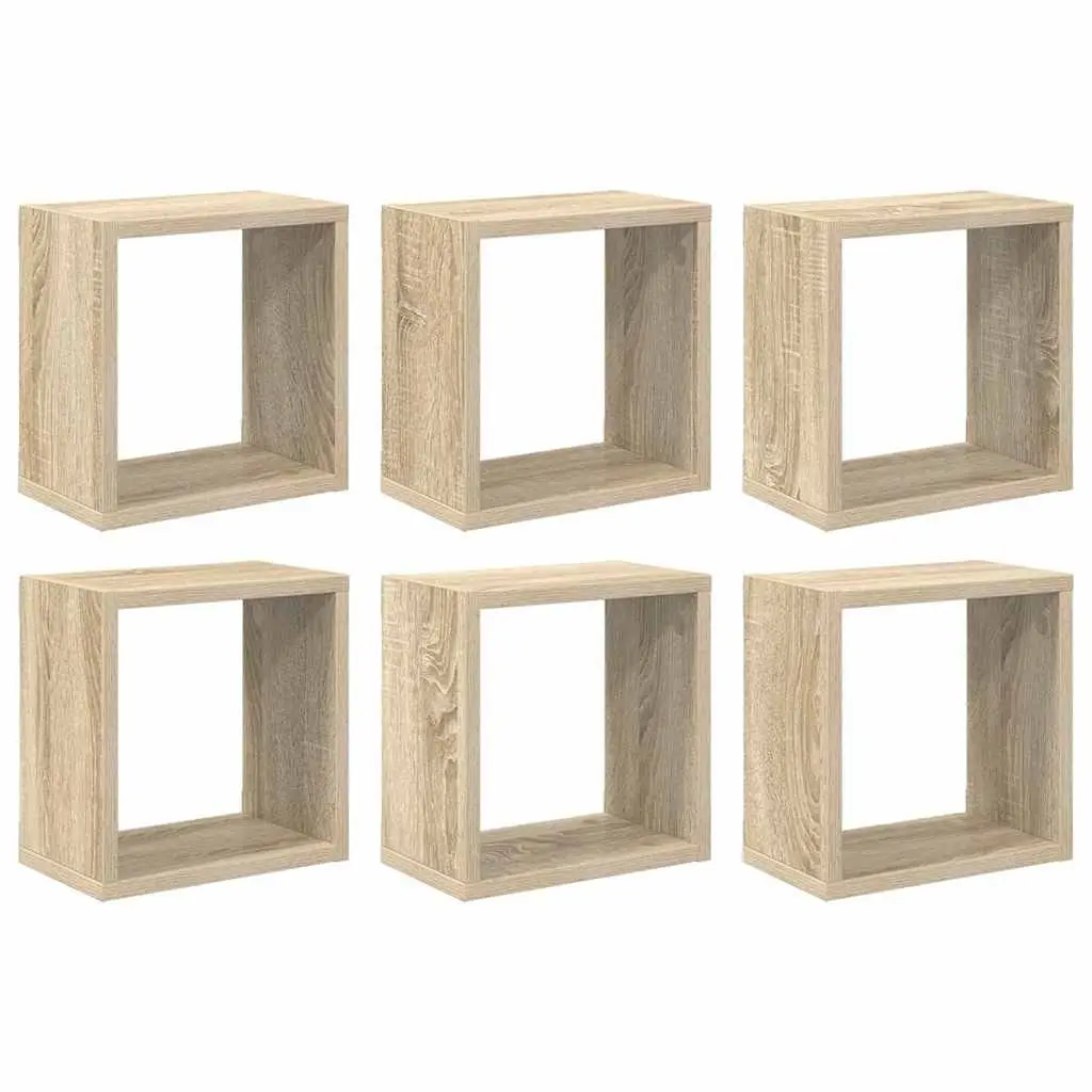 Brown Floating Wall Cube Shelves Storage Display Set 6 Pieces