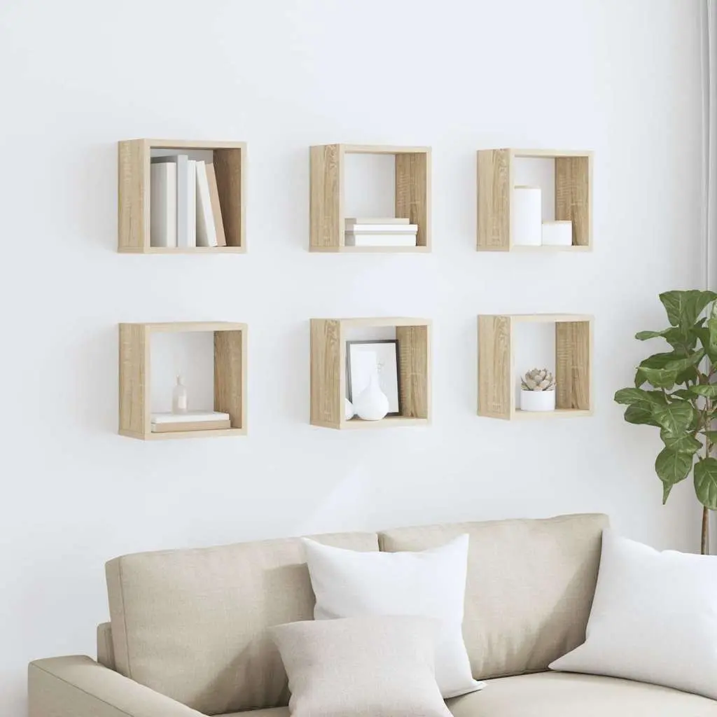 Brown Floating Wall Cube Shelves Storage Display Set 6 Pieces