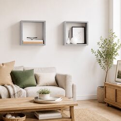 2-Piece Grey Floating Wall Cube Shelf Set