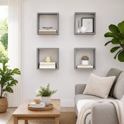 4-Piece Set of Grey Wall Cube Shelves