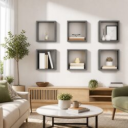 6 Grey Wall Cube Shelves for Efficient Storage