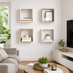 4-Pack Wall Cube Shelves in White and Sonoma Oak