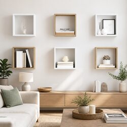 6-Piece Wall Cube Shelf Set in White Sonoma Oak