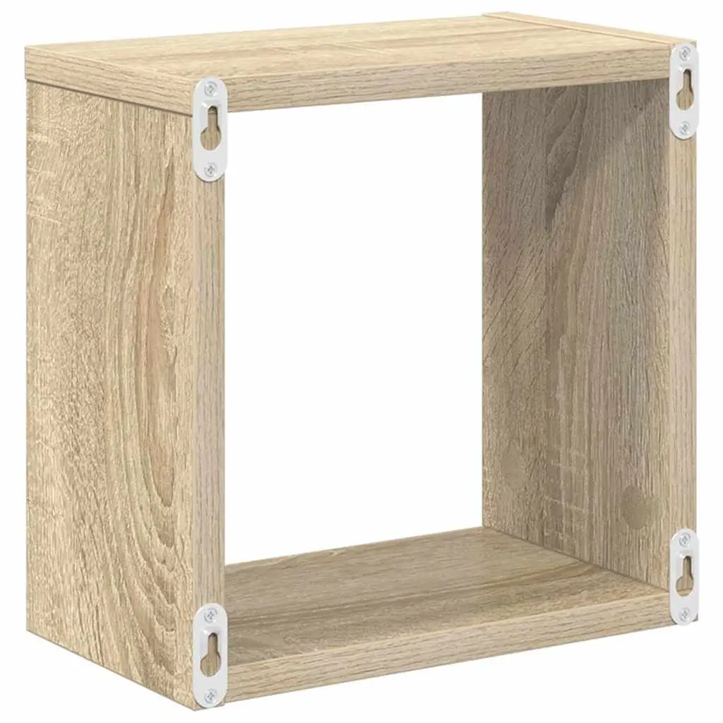 Floating Cube Shelves Set of 6 Pieces 26cm White and Sonoma Oak for Wall Storage and Display