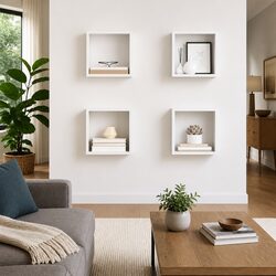 4 Piece High Gloss White Floating Cube Shelves Set
