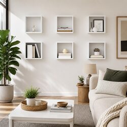 6-Piece Floating Cube Shelves in High Gloss White