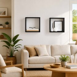 Black Wall-Mounted Cube Shelves - 2 Piece Set