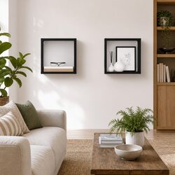2 pcs Grey Wall Cube Shelves - Floating Storage Display