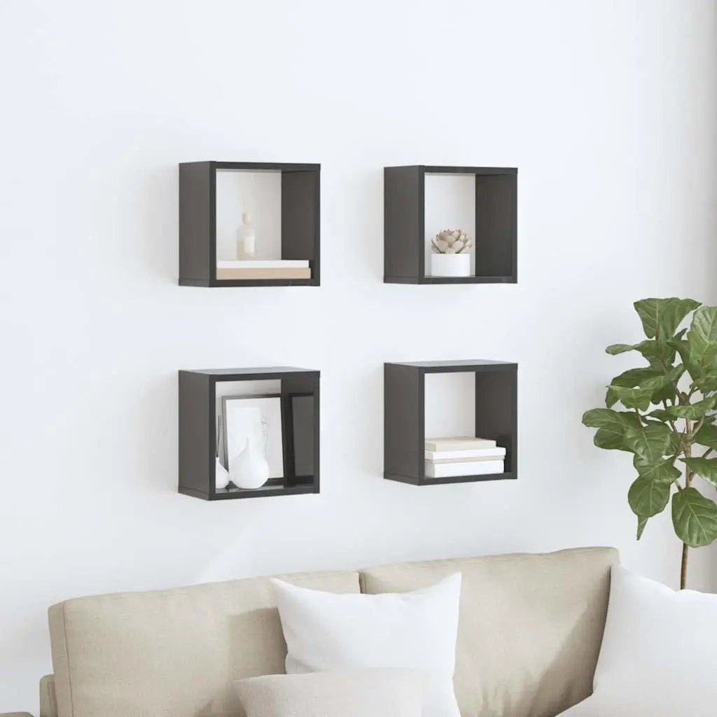 Wall Cube Shelves Floating Storage Display 4 Pieces Grey