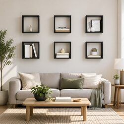 6-Piece Floating Wall Cube Shelves Set in Grey