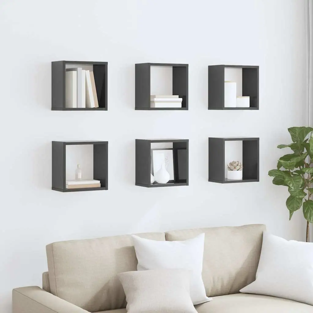 Wall Cube Shelves Floating Storage Display Organizer 6 Pieces Grey