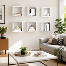 Floating Wall Cube Shelves Set of 6 in White