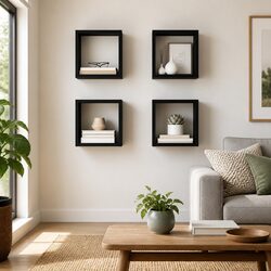 Set of 4 Black Floating Cube Shelves for Wall Display