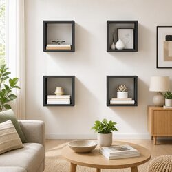 Grey Wall Cube Shelf Set of 4 for Efficient Storage