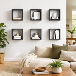 6 Piece Grey Floating Cube Shelves for Organising