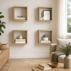 4 Piece Wall Cube Shelf Set in Brown