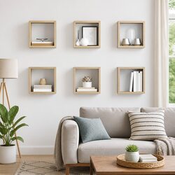 Set of 6 Brown Wall-Mounted Cube Shelves for Storage