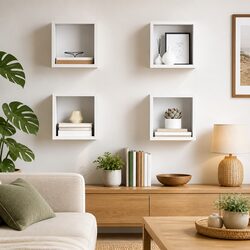 Set of 4 Floating Wall Cube Shelves in White