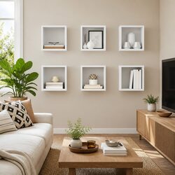 6 Piece High Gloss Wall Cube Shelves Set in White