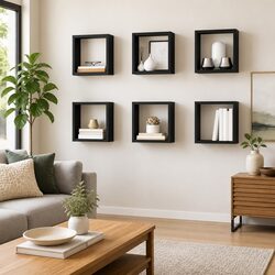 Floating Wall Cube Shelves - 6 Piece Set in Grey