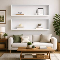 2 White Wall Cube Shelves with Engineered Wood Construction