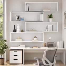 Set of 4 White Cube Shelves for Wall Mounting