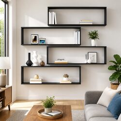 Set of 4 Floating Cube Shelves in High Gloss Grey