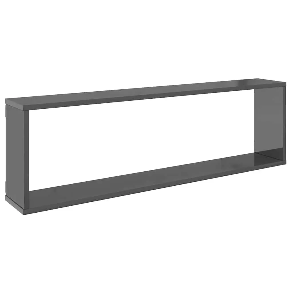 Floating Cube Shelves Grey High Gloss 4 Piece Storage Organiser Wall Mounted Display