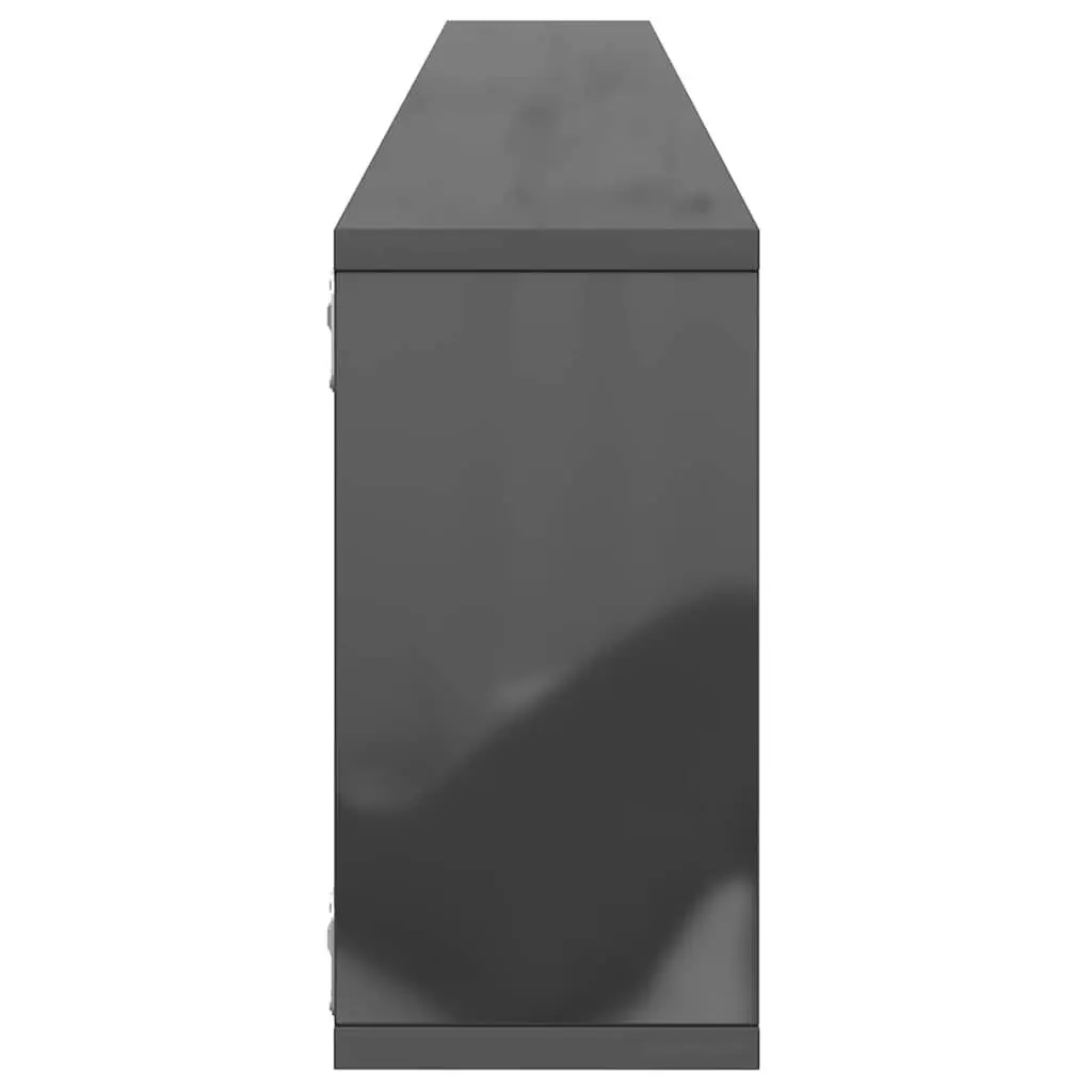Floating Cube Shelves Grey High Gloss 4 Piece Storage Organiser Wall Mounted Display