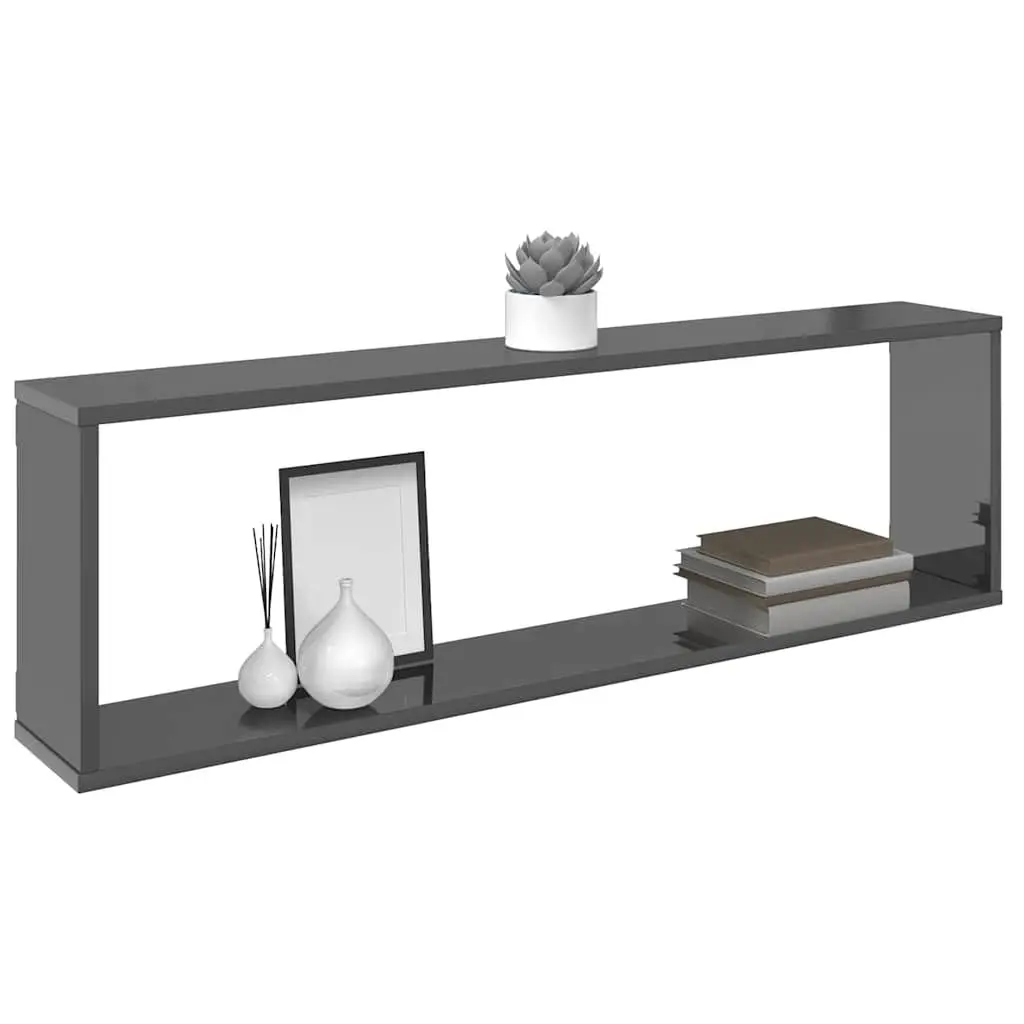 Floating Cube Shelves Grey High Gloss 4 Piece Storage Organiser Wall Mounted Display