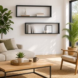 Grey Wall Cube Shelves, 2 Pieces, 80x15x26.5 cm