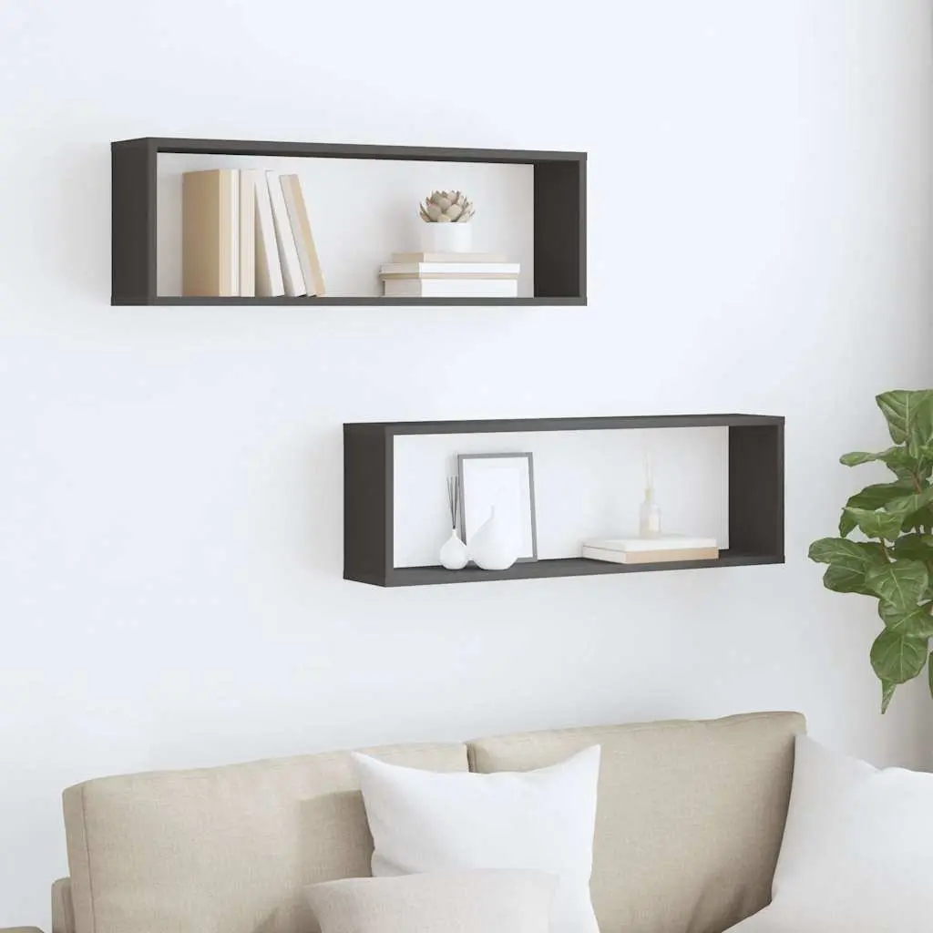 Wall Cube Shelves Compact Display Storage 80x15x26.5 cm Grey 2 Piece