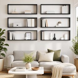 6 Piece Grey Wall Cube Shelf Set with Sturdy Design
