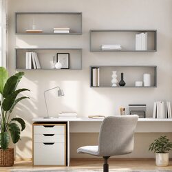 Engineered Wood Floating Cube Shelves Set of 4 in Grey