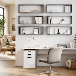 Set of 6 Wall Cube Shelves in Grey Engineered Wood