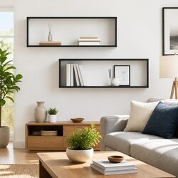 Grey Floating Cube Shelves - Set of 2 for Storage