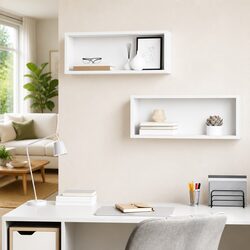 Wall Cube Shelves Set - 2 Pcs White Floating Units