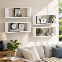 Floating Wall Cube Shelves Set of 4 in White