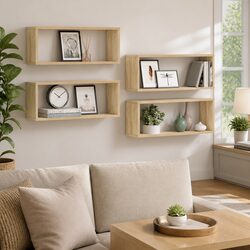Floating Cube Shelves - 4 Pack Brown Storage Organizer