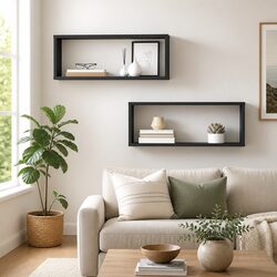 Set of 2 Grey Floating Cube Shelves with Mounting System