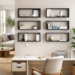 Floating Cube Shelves Set of 6 in Grey