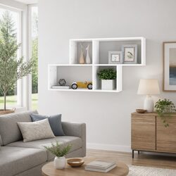 White Engineered Wood Wall Shelf with Invisible Mounting