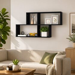 Engineered Wood Wall Shelf in High Gloss Black Finish
