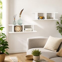 Engineered Wood Wall Shelf Set with Invisible Mounting