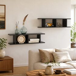 2pc Grey Floating Cube Shelf Set with Mounting Hardware